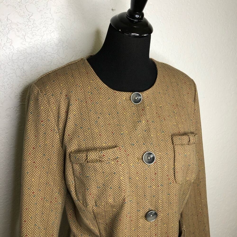 Cabi Penny Herringbone Fleck brown button front blazer jacket size Large #3170 - Picture 3 of 16